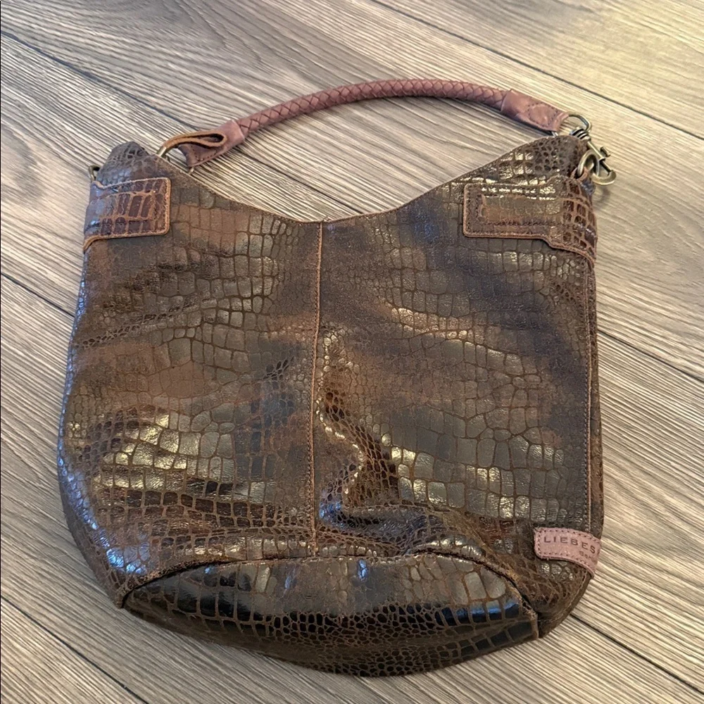 Brown Crocodile-Embossed Women's Bag